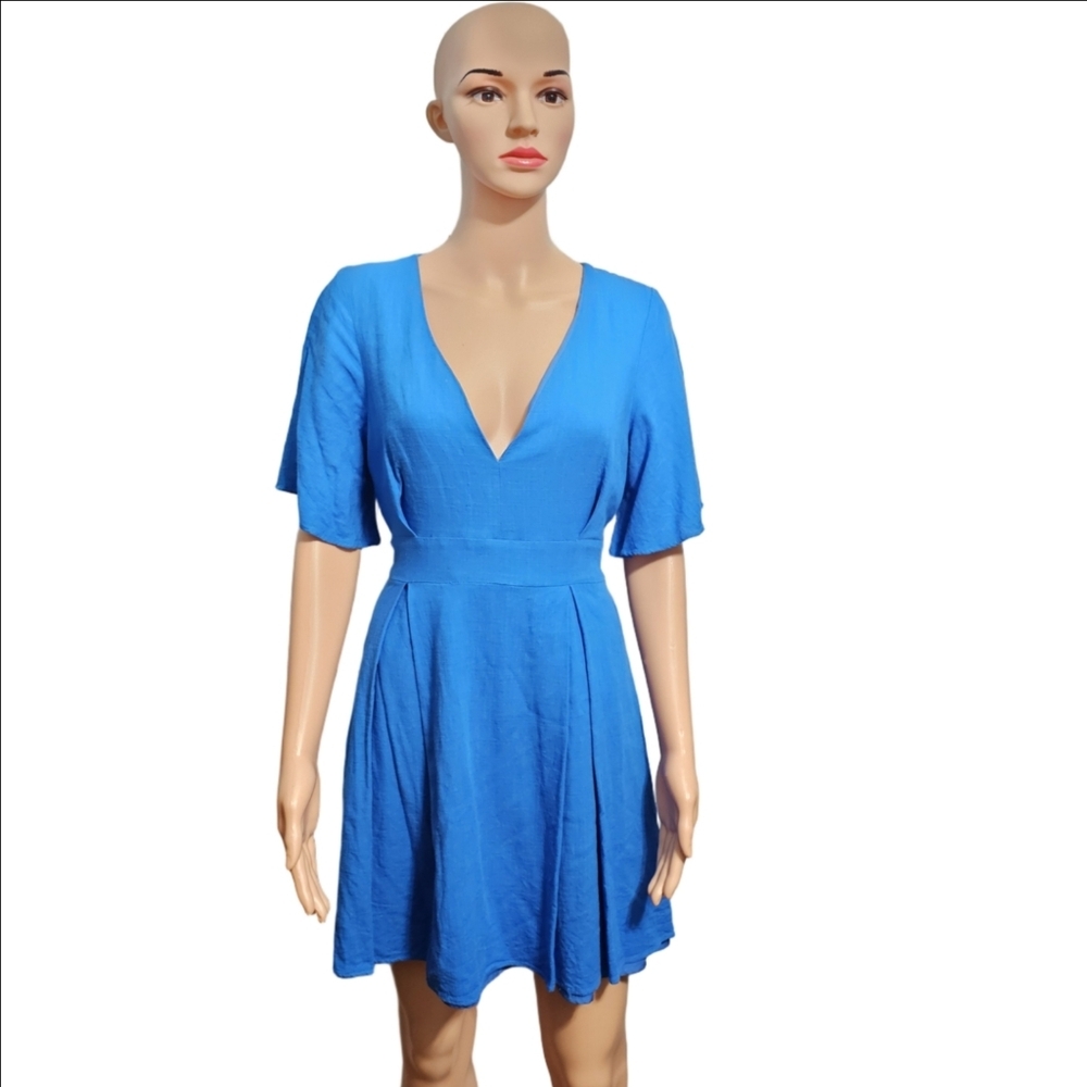 Lulus Simply Adorable Blue Pleated Flutter Sleeve Mini Dress Sz M - Picture 2 of 5